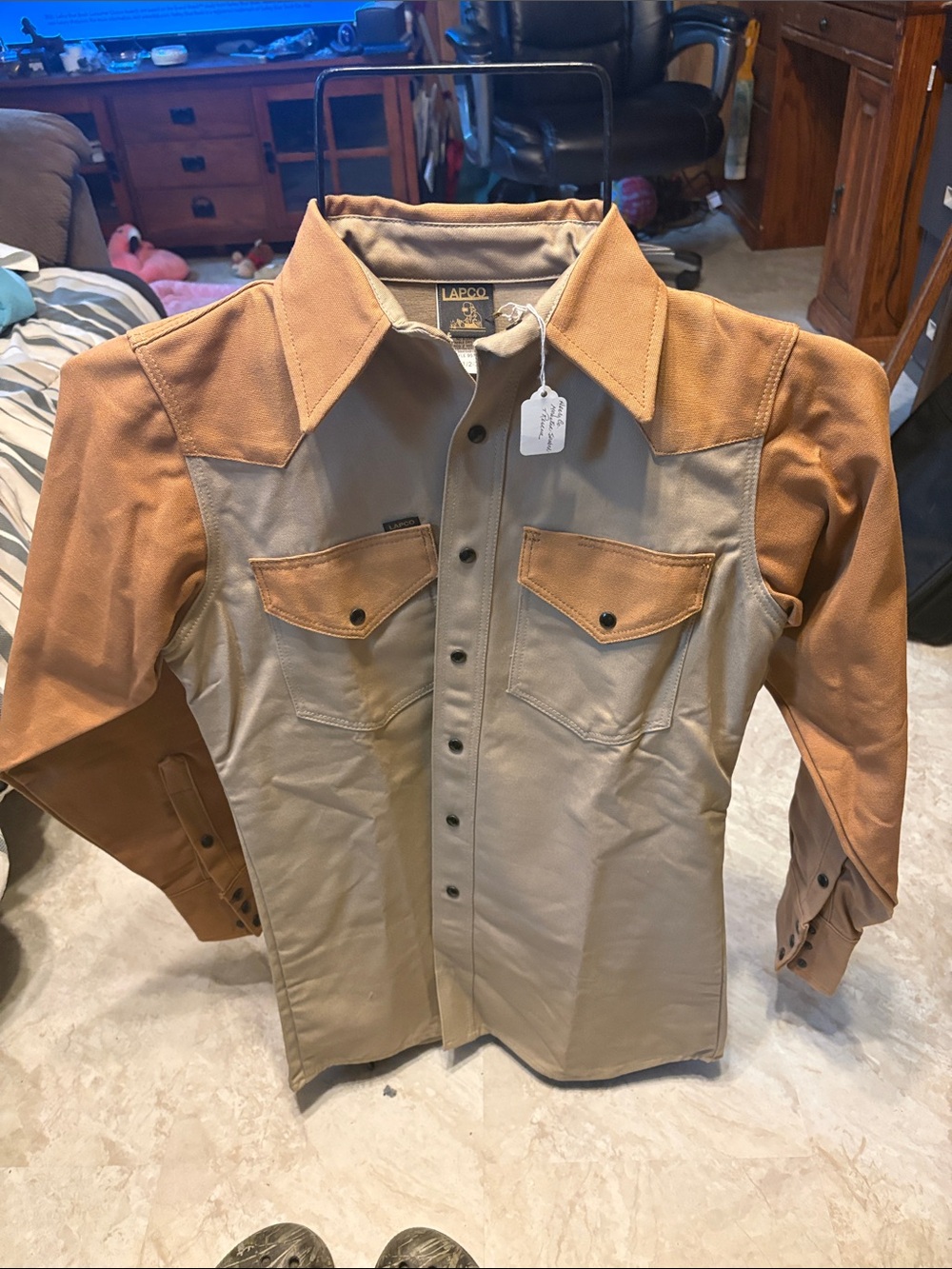 Lapco Two-Tone Lightweight Work Shirt  in Tan & Beige snap front   NOT F/R